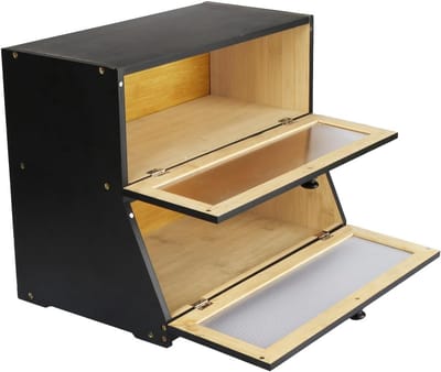Broodtrommel Keuken - Opbergdoos Bakkerij - Brood Vers Houden - Dubbele Laag - 40 x 33 x 25 cm - Zwart
