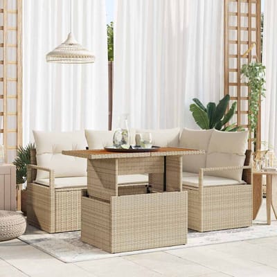 vidaXL - Tuinbank - Set - 5 - st - 4-Aantal - zitplaatsen - Beige - en - Crème