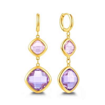 CO88 Collection - 8CE-70632 - Dames Oorbellen Paars Glasstenen - Stainless Steel - Cadeau