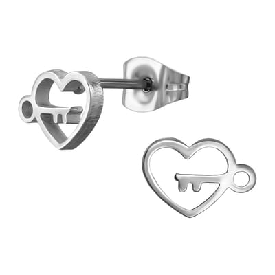 Zilver kleurige stainless steel open hart met sleutel dames oorbellen | chirurgisch staal | hypoallergeen | Zilverana | RVS
