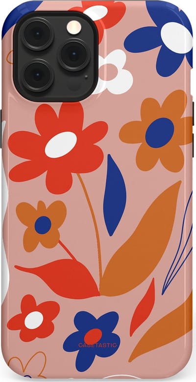 Casetastic hoesje geschikt voor Apple iPhone 12 Pro Max - MagSafe - Dubbellaagse bescherming - Vormen in bloei - Fashion Case - Perzik Rood Donkerblauw