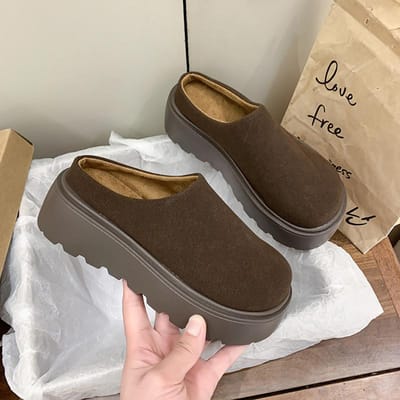 Vintage Platformhak Dames Warme Katoenen Muiltjes Pantoffels Mode Bedekte Teen Instappers Dames Comfort Buiten Luie Slippers 36 black