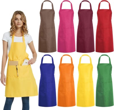 8 Stuks Slabbetjesschorten Bulk Set - Gemengde Kleuren Professionele Schorten met 2 Zakken - Voor Keuken, Restaurant, BBQ en Knutselen - Wasbaar en Duurzaam