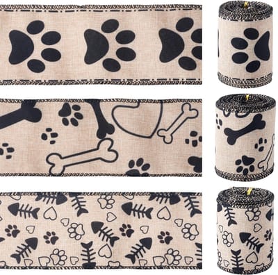 Dailygoods- Pootprint Lint - 3 Rollen - Polyester - Decoratie Lint - DIY Crafting - Voetafdruk Lint - Voor Cadeaus - Decoratielint