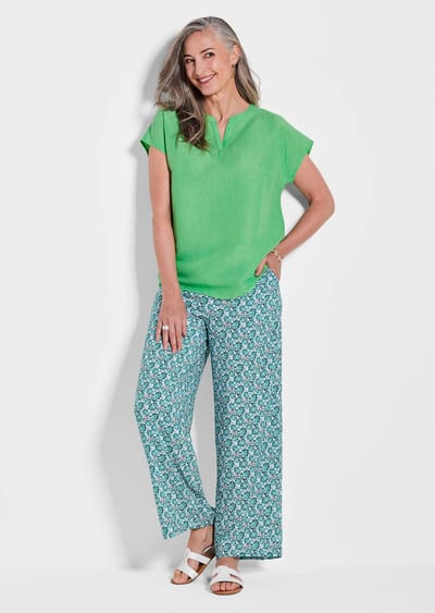 Blouse in een mix van katoen en linnen - lichtgroen - Gr. 19 van Goldner Fashion