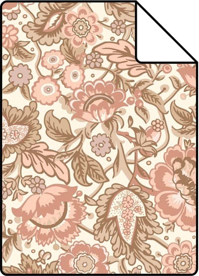Proefstaal ESTAhome behang vintage bloemen bruin en terracotta roze - 26.5 x 21 cm - 131496-S
