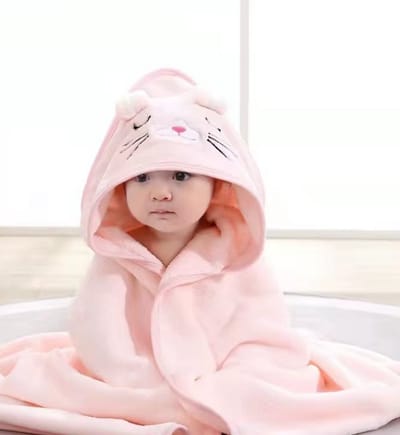 Badcape | Kat | Zachte Fleece | Wikkeldeken | Doek | Capuchon | Baby | Kind | Kraamcadeau