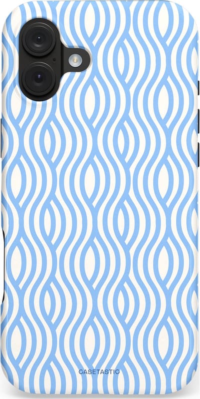 Casetastic hoesje geschikt voor Apple iPhone 16 Plus - MagSafe - Dubbellaagse bescherming - Zeegolf Patroon - Fashion Case - Lichtblauw Wit Lichtgrijs
