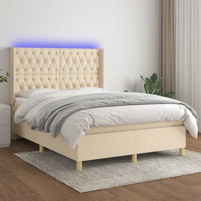 vidaXL - Boxspring - met - matras - en - LED - stof - crèmekleurig - 140x190 - cm