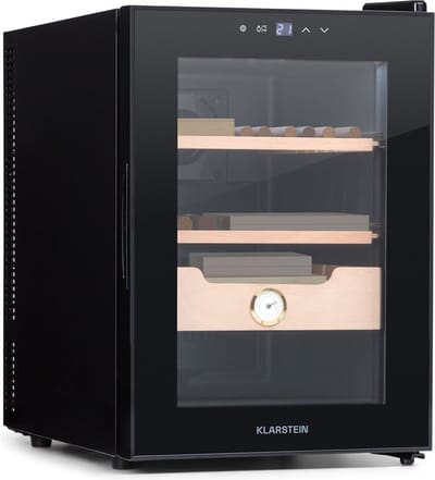 Klarstein Humidor El Presidente Zigarren thermoelektrischer Humidor Schrank met , Humidor Befeuchter met uit Zedernholz, Hygrometer, LED binnenverlichting, 37 Liter, zwart - voor Sigaren - Cederhout Met Hygrometer - Sigarendoos