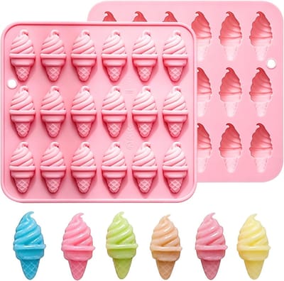 Siliconen Bakvorm - 2stuks - 18 holtes ijshoorntje - chocolade-ijsvormen - BPA-vrij - Herbruikbaar - eco - Mini-ijslolly- en fondantvorm voor taartdecoratie, snoep, suikerwerk, cupcakes en ijslolly's - 14.6x13.5x1.3cm- roze