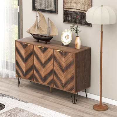 DESMIU Dressoir - Drie Deuren Met Verstelbare Legplanken - Ruime Opbergruimte Voor Woonkamer En Hal - Spaanplaat En IJzer - 120x38x76,5 Cm - Naturel