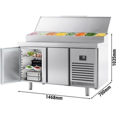 GGM Gastro Zubereitungskühltisch - 1468x700mm - mit 2 Türen - Edelstahlaufsatz 1x GN 1/2 & 6x GN 1/3 Zilver