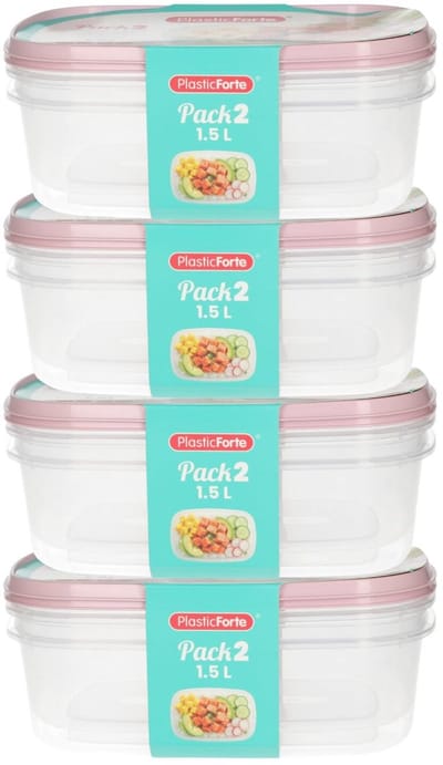 Plasticforte Vershoudbakjes - 8x stuks - 1.5 liter - herbruikbaar - transparant/roze - kunststof - magnetron - vriezer