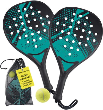 #DoYourSports Padel Racket, Padelracketset, Padelracket en Padelracketset, 2 lichte rackets voor padeltennis met bal en net, antislip grip, ideaal voor training en vrije tijd