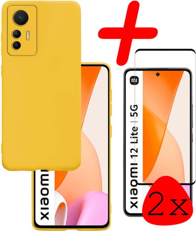 Hoesje Met 2x Screenprotector - Geschikt voor Xiaomi 12 Lite - Sterk & Shockproof - Back Cover - Siliconen Case - Telefoon Hoes - Geel