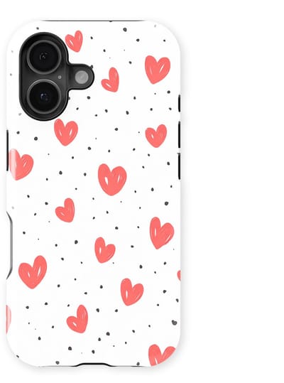 Tough Hoesje met Hartjes geschikt voor iPhone 16 | Little Love Tough Case Geschikt voor Mag | Hartjes Print Backcover geschikt voor iPhone 16 Cherry Hearts