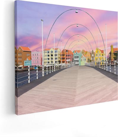 Artaza Canvas Schilderij Willemstad - 50x40 cm - Wanddecoratie Zonsondergang - Muurdecoratie Stad - Kamer Accessoires