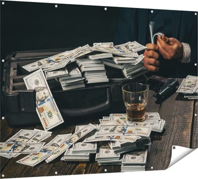 Gards Tuinposter Dollar Geld Briefjes op Tafel van de Maffia - 160x120 cm - Tuindoek - Tuindecoratie - Wanddecoratie buiten - Tuinschilderij