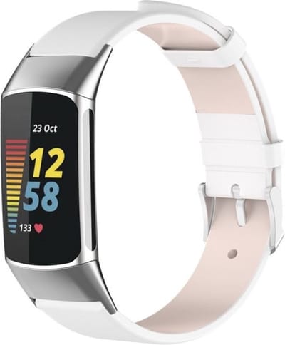 Strap-it Leer Smartwatch bandje - Leren bandje geschikt voor Fitbit Charge 5 - wit - Horlogeband / Polsband / Armband