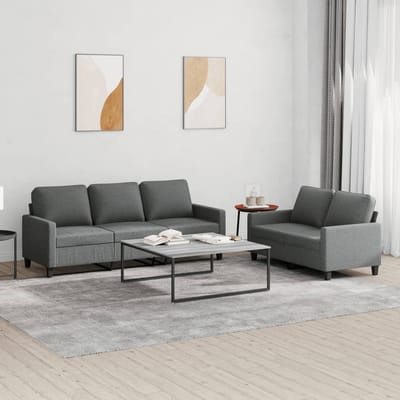 vidaXL - 2-delige - Loungeset - met - kussens - stof - donkergrijs