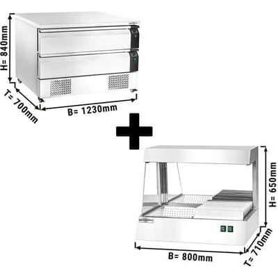 GGM Gastro Tiefkühl-/Kühlunterbau-Kombination - 1230mm - 2 Schubladen - 3x GN 1/1 - inkl. Pommeswärmer Zilver