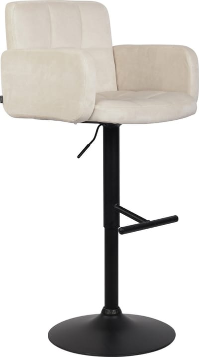 CLP Los Angeles Barkruk - Met armleuning - Met rugleuning - Verstelbaar - Velvet - Fluweel - creme zwart