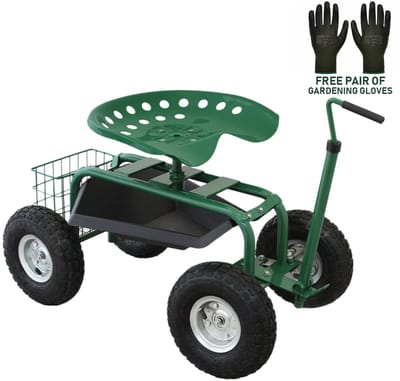 Tuinkruk met wielen - groen - 61-94 cm - 150 kg draagvermogen