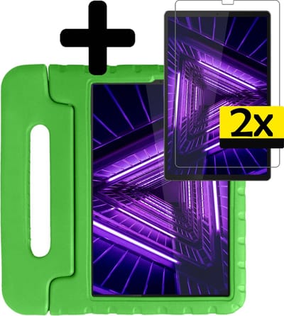 Hoes - Geschikt voor Lenovo Tab M10 FHD Plus (2e / 2nd Generatie) - Met 2x Screenprotector - Kinderhoes Shockproof Bumper - Kidsproof Case - Tablet Hoesje - Kinder Cover - Groen