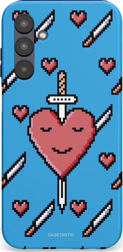 Casetastic hoesje geschikt voor Samsung Galaxy A25 - Dubbellaagse bescherming - Zwaard saga - Fashion Case - Lichtblauw Zwart Koraal
