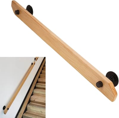 Trapleuning Hout - Wandmontage Leuning - Veilig Lopen - Compleet Montageset - 9 Voet - Natuurlijk Hout