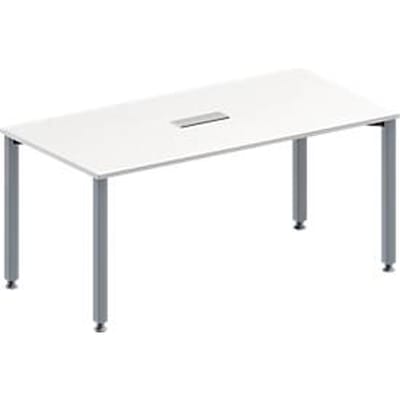 Schäfer Shop Genius Vergadertafel MODENA FLEX, in hoogte verstelbaar, rechthoekige vorm, 4-poot vierkante buis, B 1600 x D 800 mm, 3-voudige contactdoos, wit