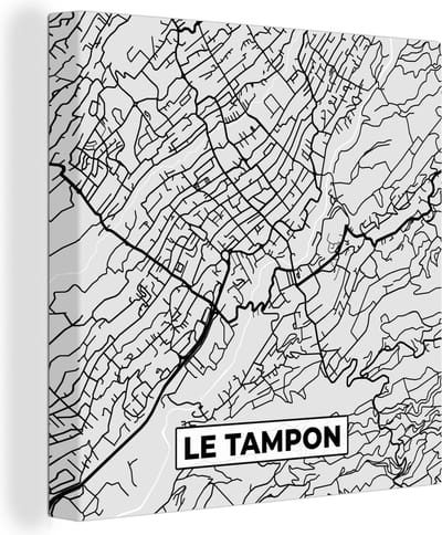Canvas Schilderij Le Tampon - Plattegrond - Frankrijk - Kaart - Stadskaart - 20x20 cm - Wanddecoratie