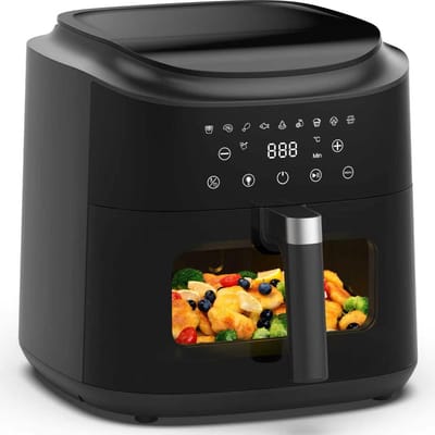 Airfryer - met kijkvenster en verlichting - 9L Huishoudelijke capaciteit - 2350W Snel opwarmen - Gezond met weinig olie - 9 programma's - Schudherinnering - Gemakkelijk schoon te maken