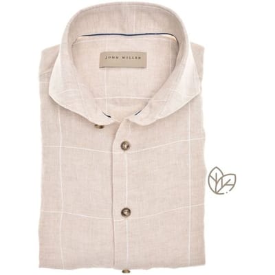 John Miller Overhemd Pure Linen Windowpaine Check Zand / male