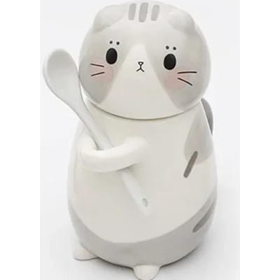 Nieuwe Leuke Kat Keramiek Koffiemok met Lepel Creatieve Handgeschilderde Nieuwigheidscadeaus Drinkware Melk Thee Kopjes 300ml gray