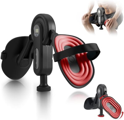 Dijbeentrainer Kegel-oefenapparaat voor mannen, bekkenbodemtrainingsapparaat met beenbanden, 360° dijbeentrainer, instelbare weerstand 0-135 lbs en slim display (tijd/calorieën/herhalingen/aantal)