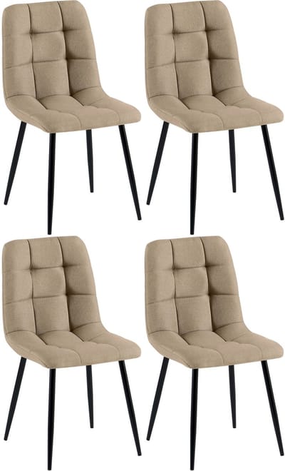 CLP Antibes Set van 4 Eetkamerstoelen - Zonder armleuning - Metaal frame - Stof/taupe