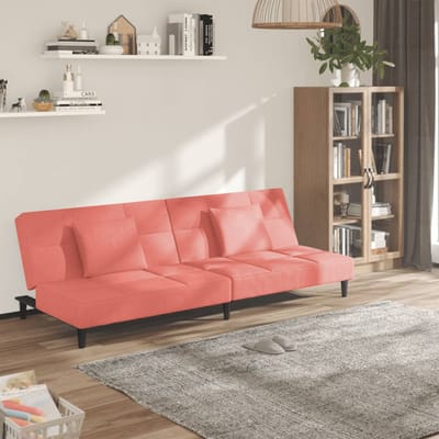 vidaXL - Slaapbank - 2-zits - met - 2 - kussens - fluweel - roze