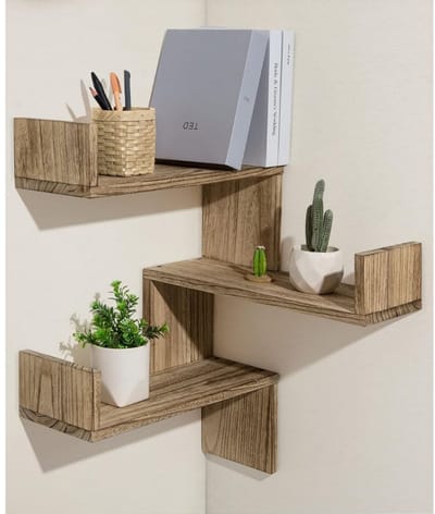 DailySupplies® Wandplank - Houten Plank Wandmontage - Hoekrek Display Decor - Hoekplank - Organizer voor Slaapkamer Keuken Badkamer - Natuurlijk