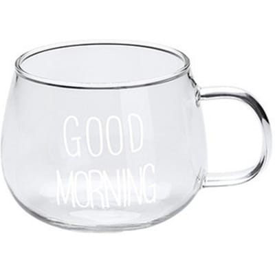 350ML Transparante Glazen Koffie Thee Mok Creatieve Letter Bedrukte Dranken Dessert Ontbijt Melkbeker Mokken Handvat Drinkgerei 301-400ml white