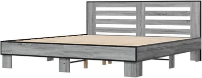 vidaXL Bed frame wood metal grey sonoma oak 200x200cm, bed, bed channel, doubter, bed base, bedroom furniture, box spring, double bed