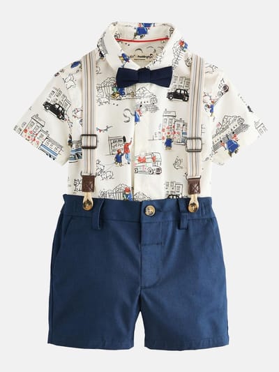 Next - Jongens - Set van short, bretels, overhemd en vlinderdas - Blauw