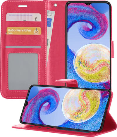Hoesje - Geschikt voor Samsung Galaxy A04s - Luxe Bookcase - Walletcase Hoes - Portemonnee - Cover - Telefoonhoes - Donkerroze