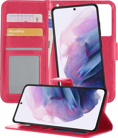 Hoesje - 2 in 1 - Geschikt voor Samsung Galaxy S21 Ultra - Met Uitneembare Hard Cover - Kunstleer - Bookcase - Wallet Case - Met Pasjeshouder - Book Case - Uitneembaar - Pashouder - Telefoonhoes - Donkerroze