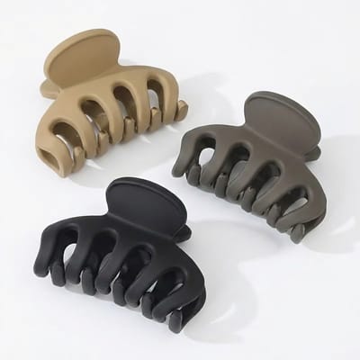 Set van 3 matte haarclips – haar klemmen – dames – kunststof haar accessoires – beige, taupe en zwart – stevige grip – brede klauwvorm voor dagelijks gebruik