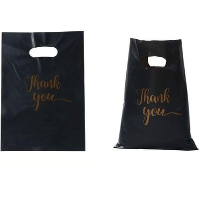 100 stuks Bedankt Plastic Boodschappentas met Handvat Poly Die Cut Plastic Merchandise Tas voor Retail Kleine Bedrijven 15x20cm