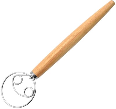 Peysaitr – Deegklopper RVS – Deegmixer stijl met Houten Handvat – Handmixer voor Brood, Zuurdeeg, Gebak en Bakaccessoires