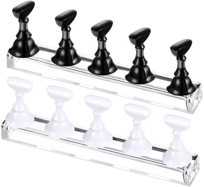 Dailygoods- Nagelstandaard - 2 Sets Acryl Nagelhouders - Magnetisch Ontwerp - DIY Nagelkunst Gereedschap - Inclusief 96 Herbruikbare Lijm - Hoogwaardig en Duurzaam - Nagelhouder