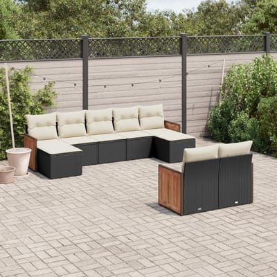 vidaXL - 9-delige - Loungeset - met - kussens - poly - rattan - zwart